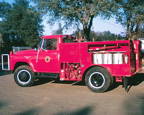 Back side of the 1958 International Model 2 fire engine